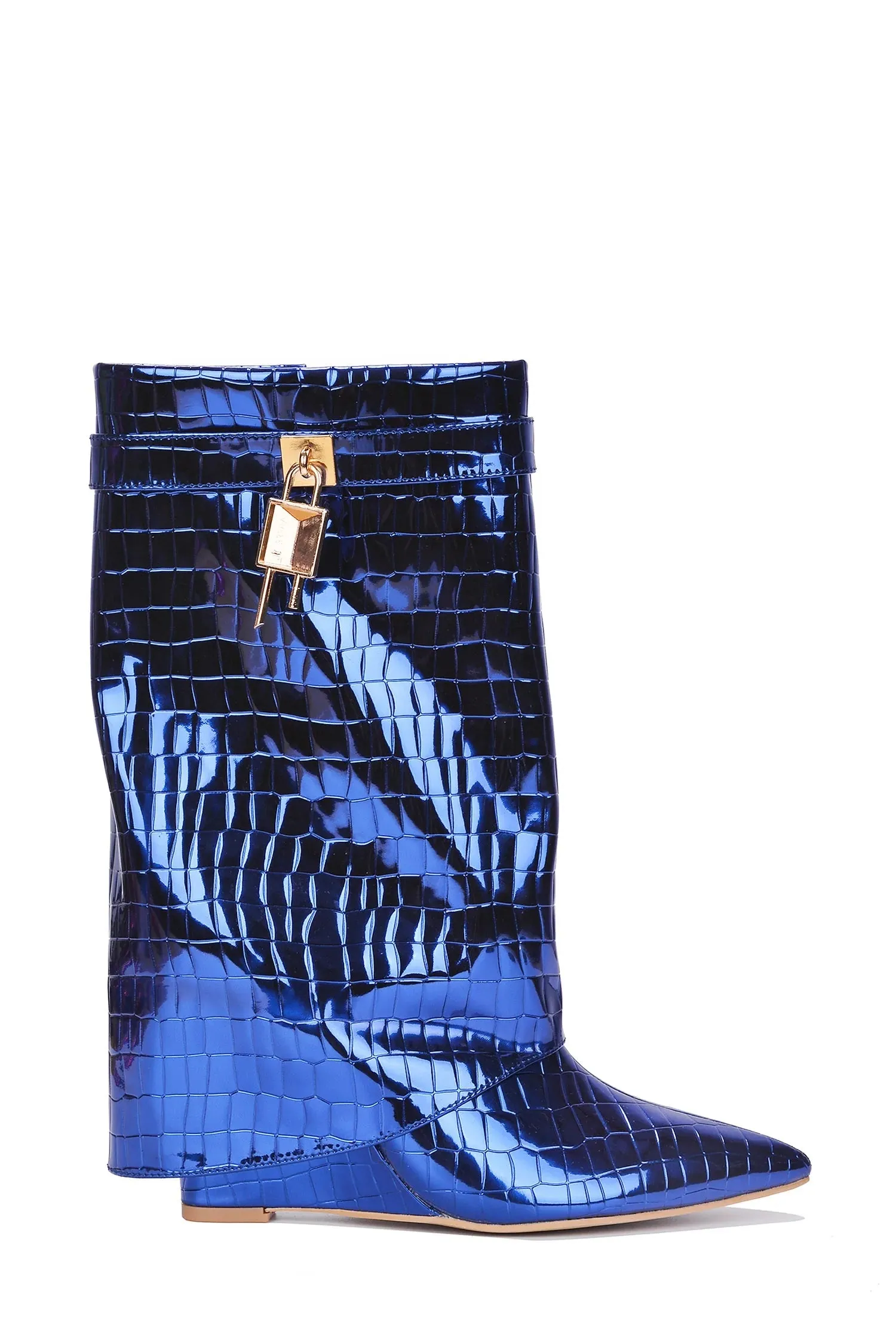 Metallic Fold Over Wedge Boots Hadyn Cape Robbin