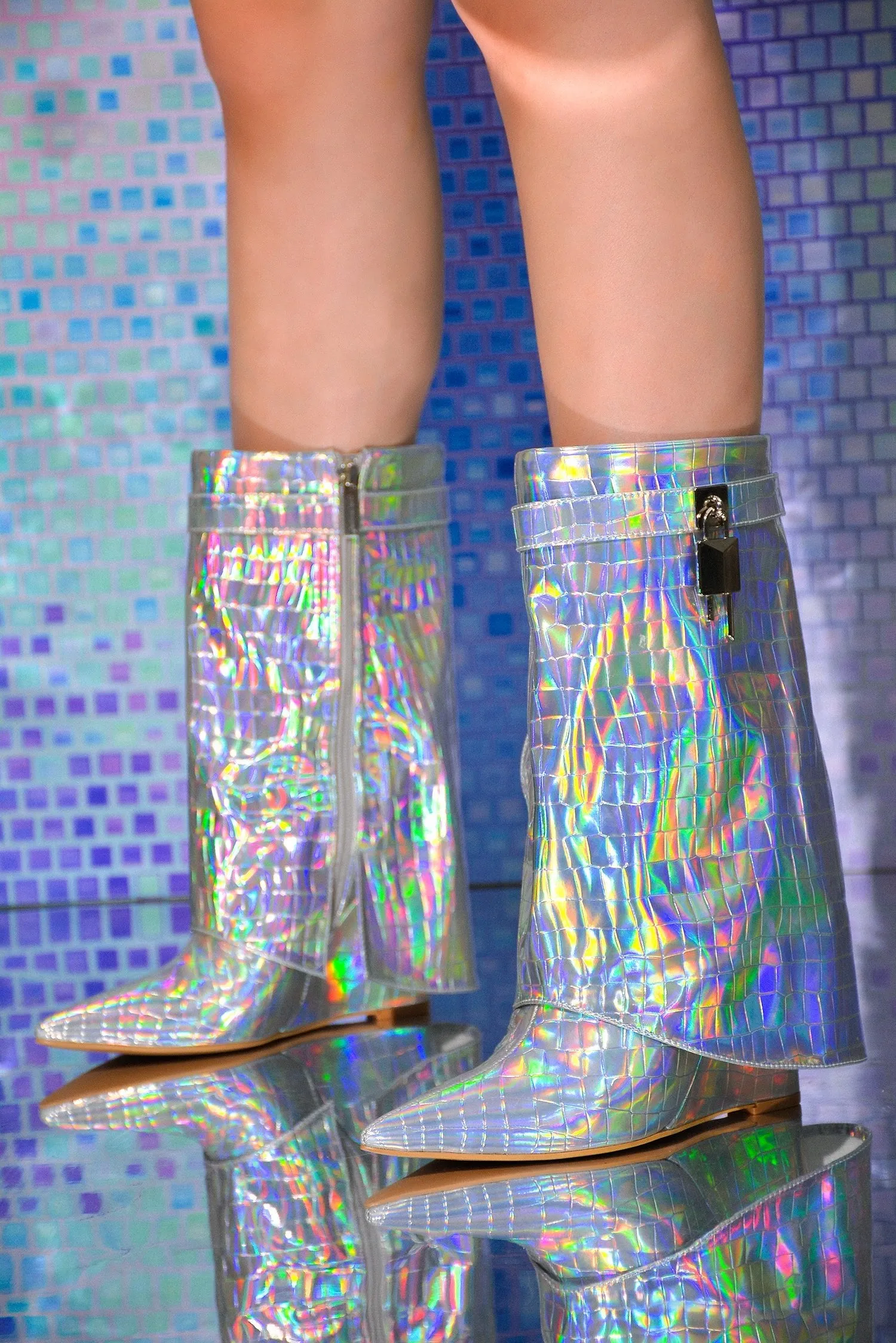 Metallic Fold Over Wedge Boots Hadyn Cape Robbin