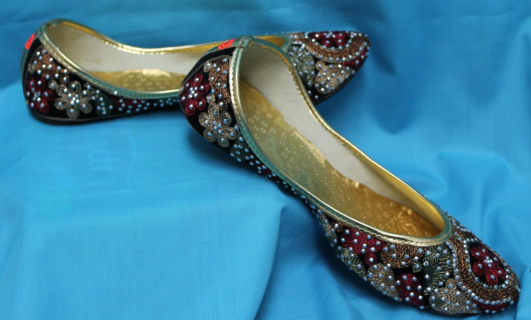Mojari 5594 Black Indian Juti Jooti Ballet Flat Saleem Shahi Khussa Shieno Saree