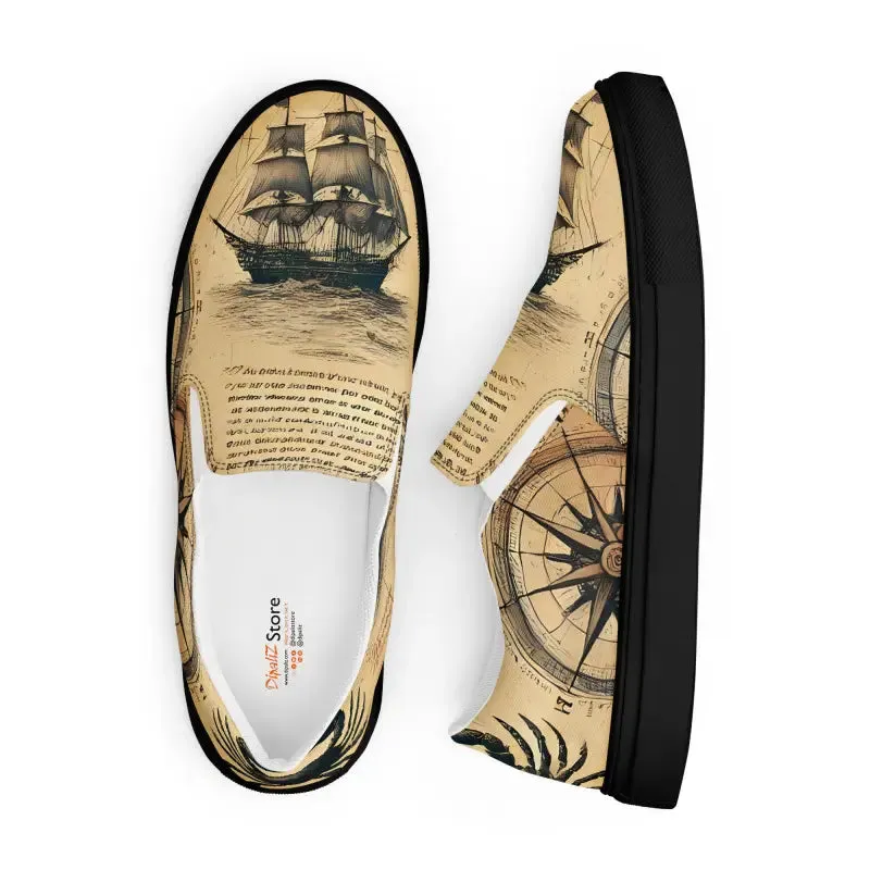 Nautical Map Mens Slip on Canvas Shoes