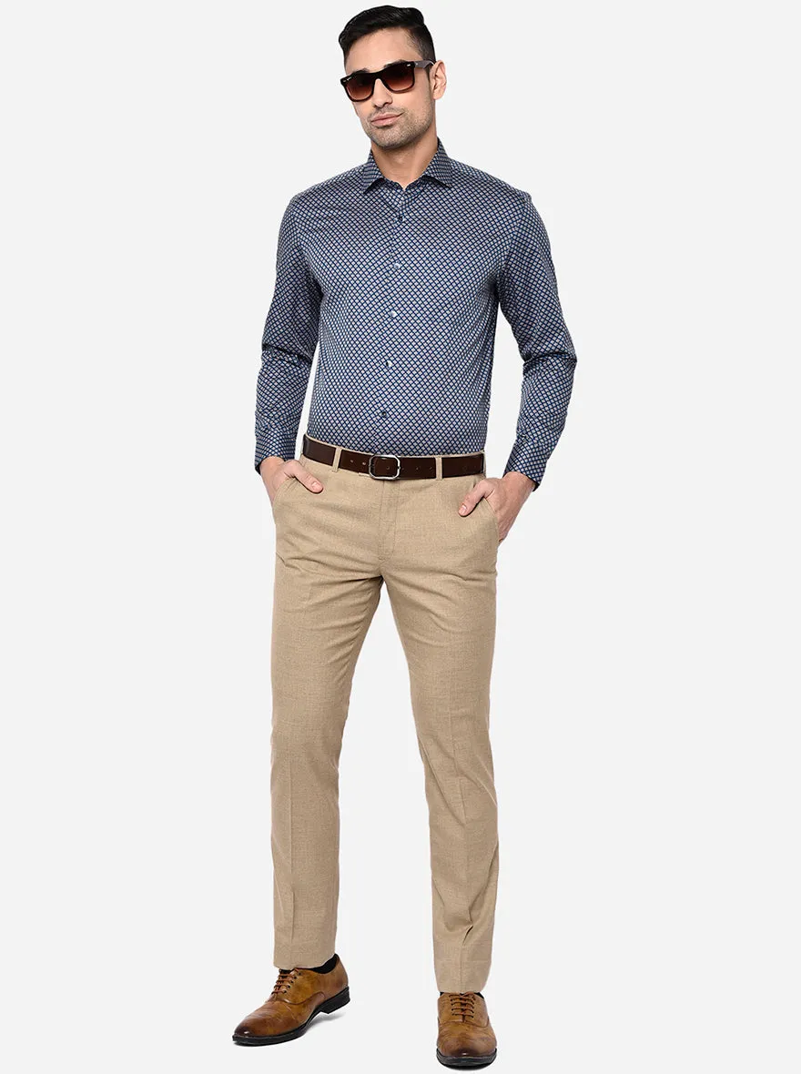 Navy Blue & Gold Printed Slim Fit Formal Shirt | Metal