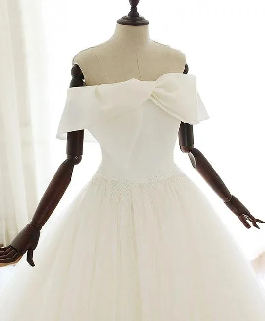 Off The Shoulder Simple Lace Up Ivory Tulle Wedding Dress Elegant Bridal Gowns Y0062