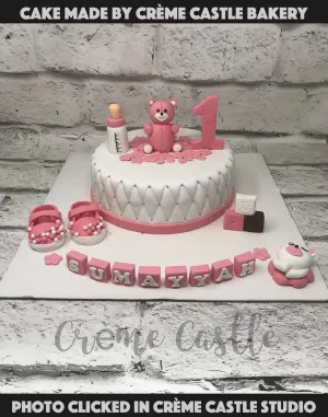 Pink Teddy and flowers Cake