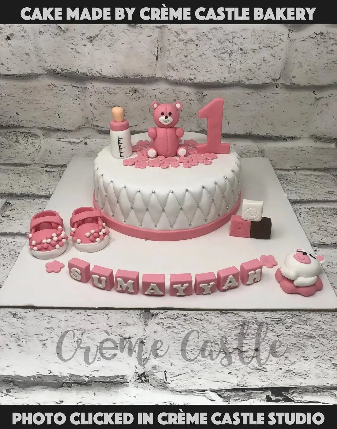 Pink Teddy and flowers Cake