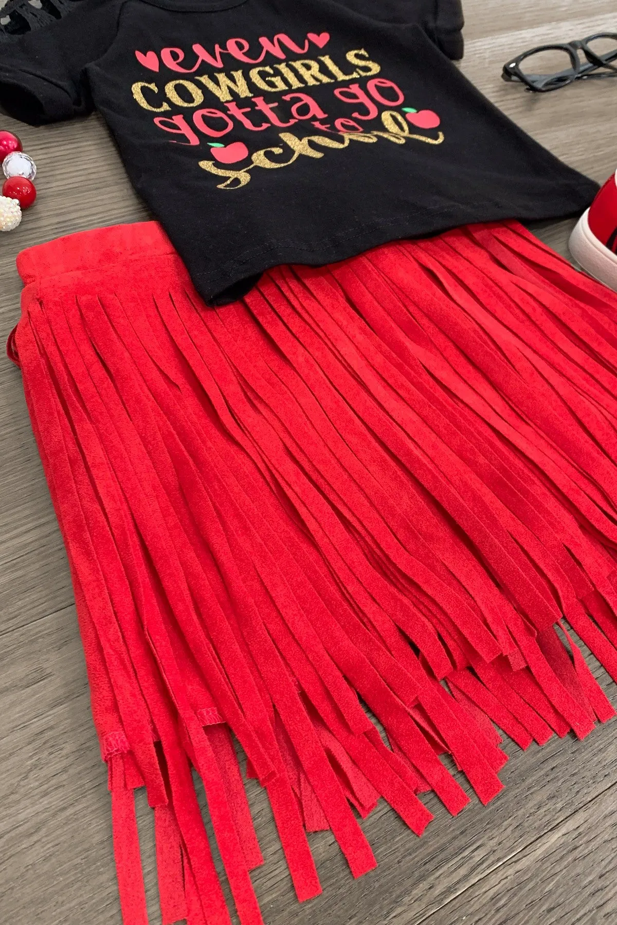 "Even Cowgirls Gotta Go To School" Suede Skirt Set
