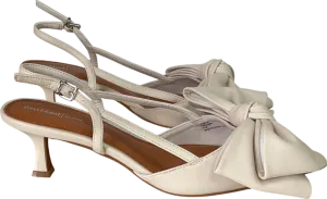 River Island Cream Brown Raffia Sling Back Bow Heeled Court Shoes UK 7 EU 40 👠