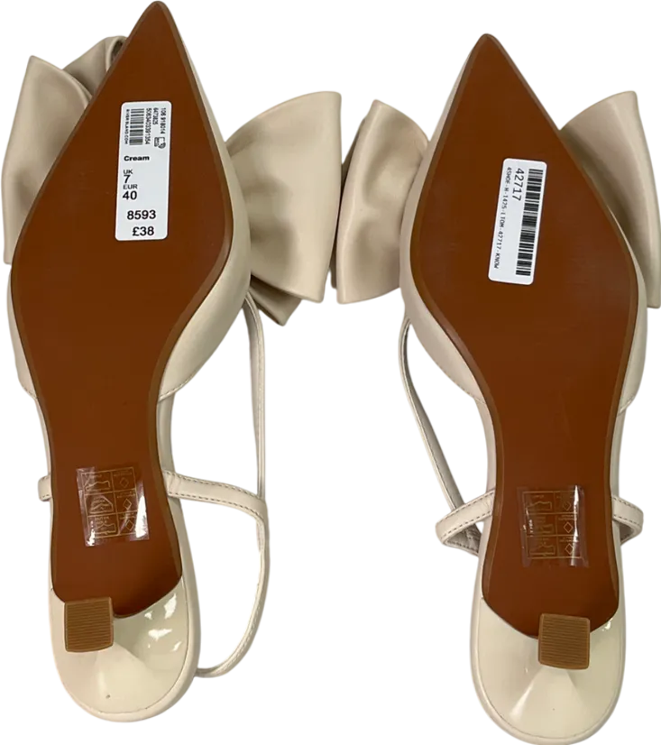 River Island Cream Brown Raffia Sling Back Bow Heeled Court Shoes UK 7 EU 40 👠