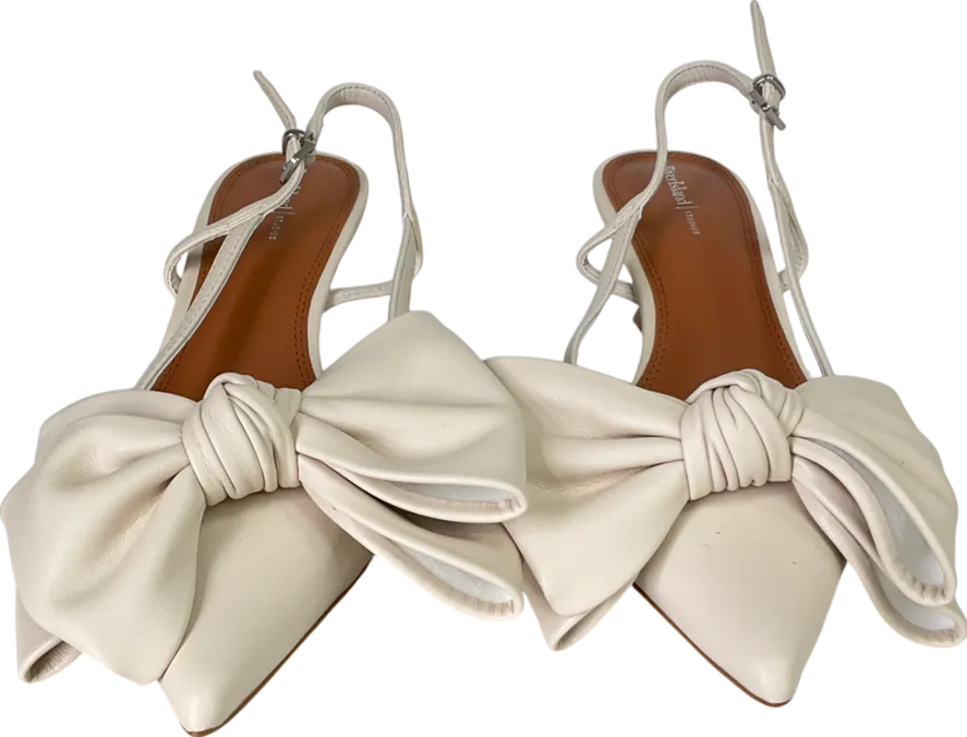 River Island Cream Brown Raffia Sling Back Bow Heeled Court Shoes UK 7 EU 40 👠