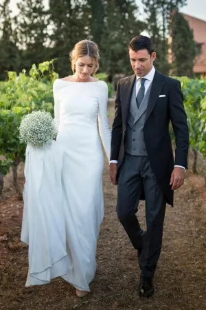 Simple Long Sleeve Sheath Wedding Dress Modest Long Country Wedding Dress N2258