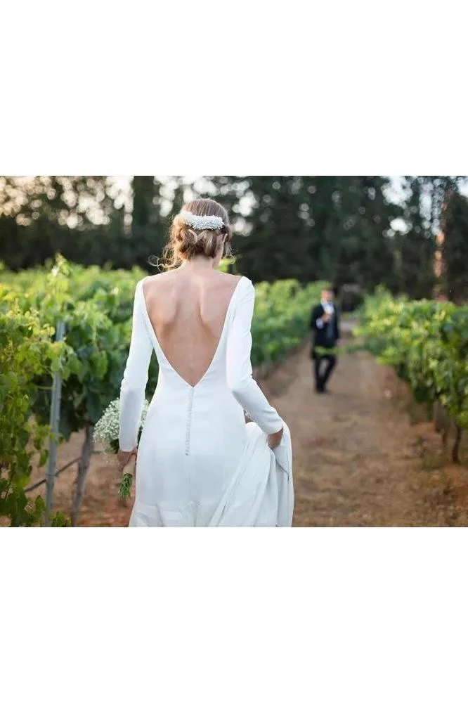 Simple Long Sleeve Sheath Wedding Dress Modest Long Country Wedding Dress N2258