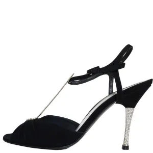 STUART WEITZMAN CONCERTO BLACK SATIN SANDALS
