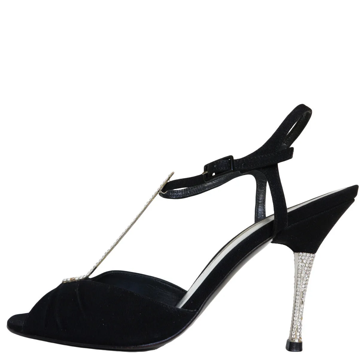 STUART WEITZMAN CONCERTO BLACK SATIN SANDALS