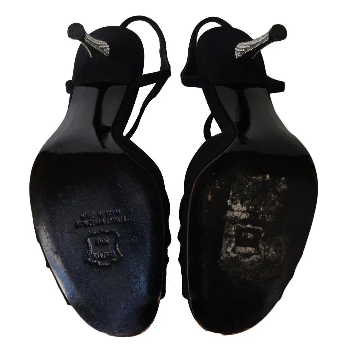 STUART WEITZMAN CONCERTO BLACK SATIN SANDALS