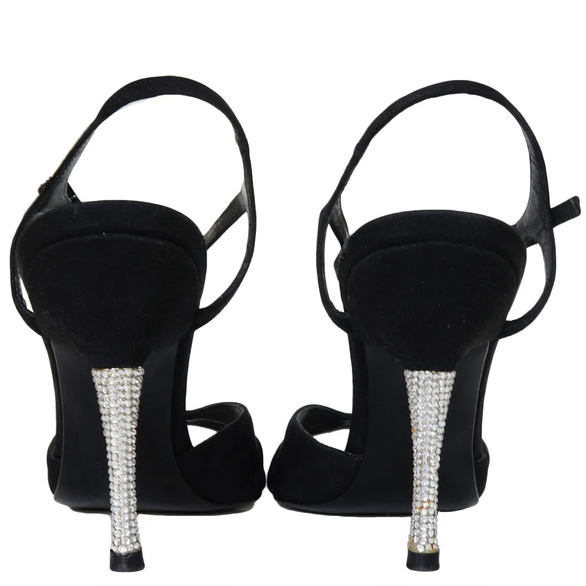STUART WEITZMAN CONCERTO BLACK SATIN SANDALS