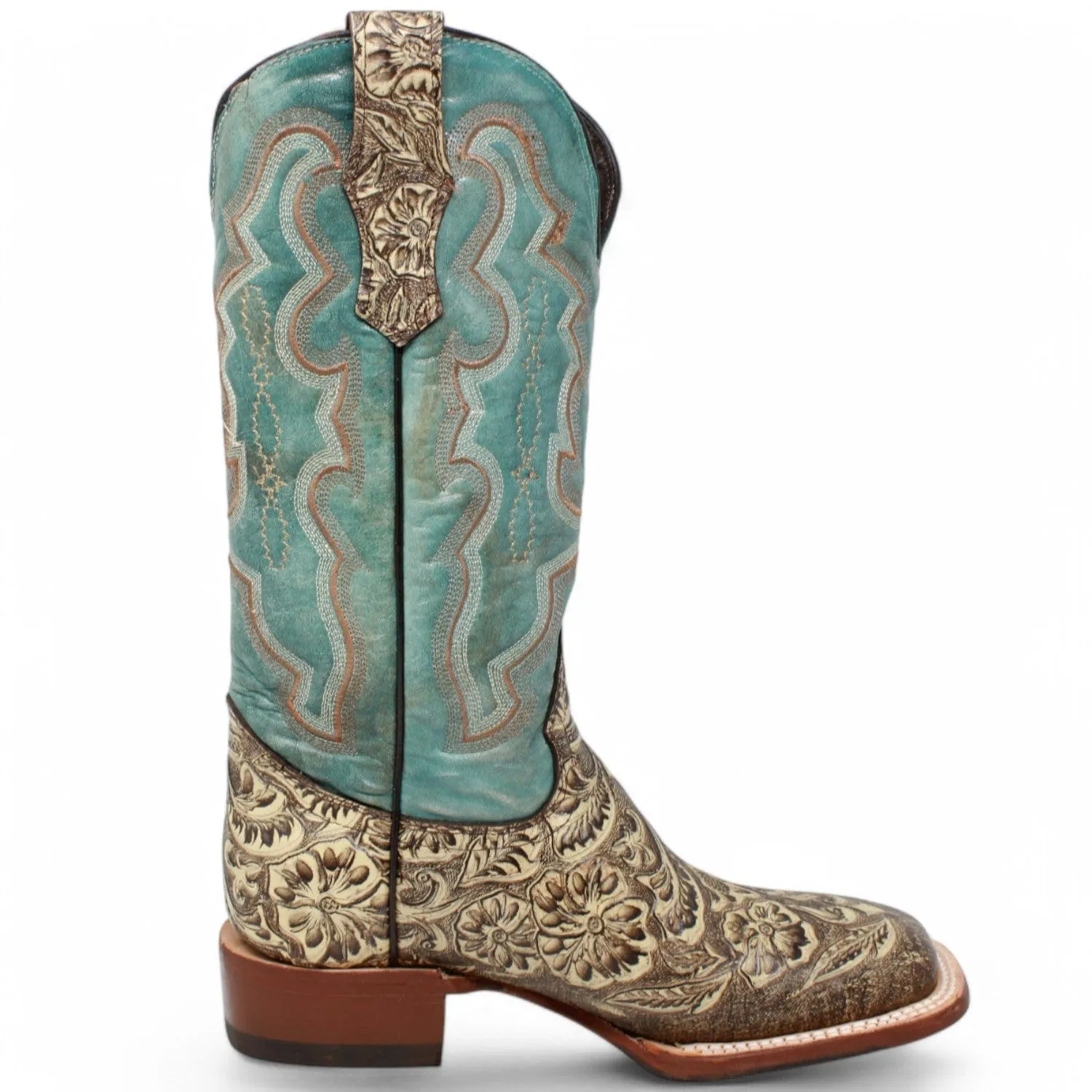 Tanner Mark Women's Hand Tooled Square Toe Leather Boots Brown TML207098