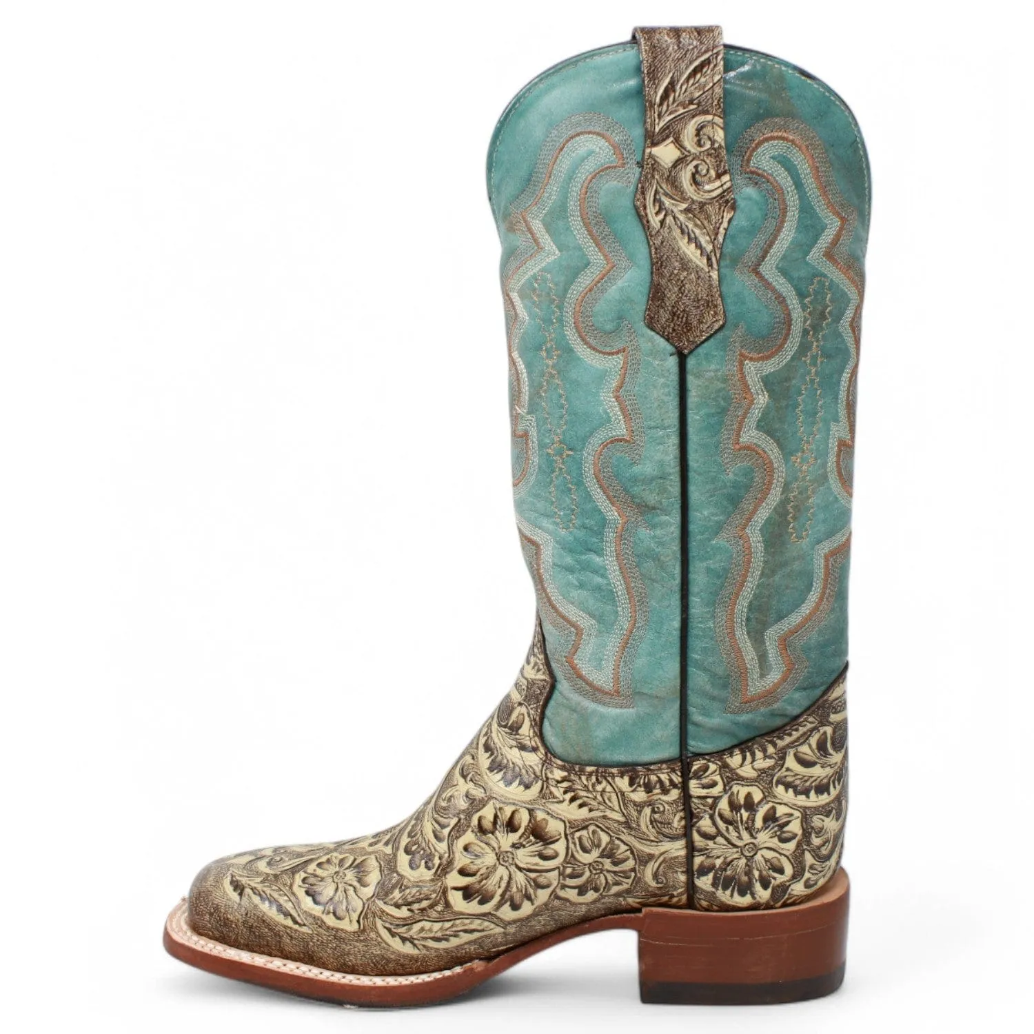 Tanner Mark Women's Hand Tooled Square Toe Leather Boots Brown TML207098