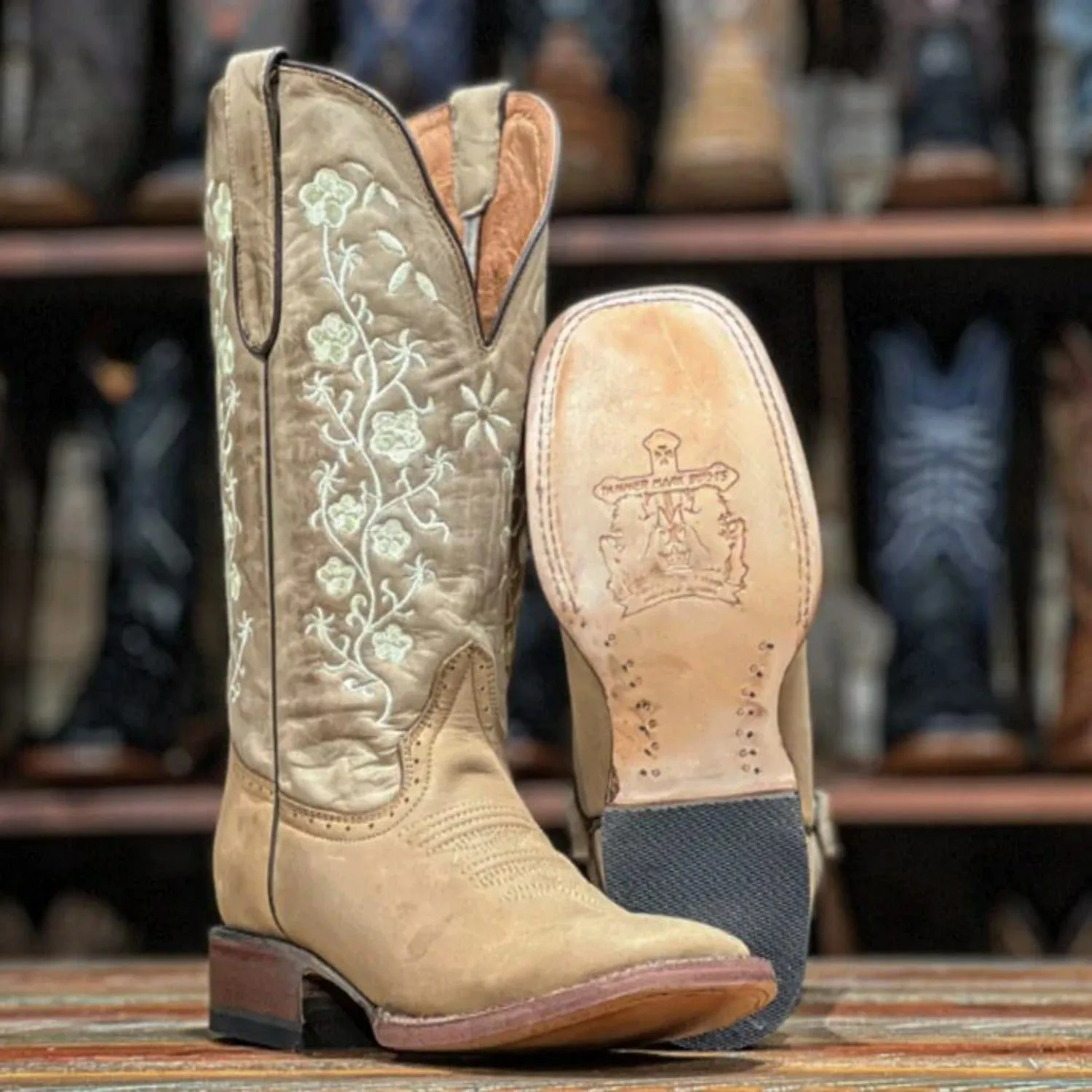 Tanner Mark Women's Turn-In Square Toe Leather Boots Crazy Brown TML201058