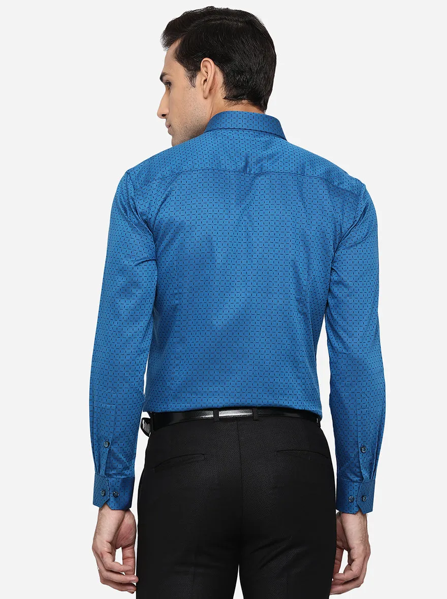Turquoies Blue Dobby Slim Fit Formal Shirt | Greenfibre
