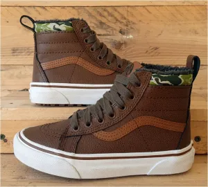 Vans Sk8 Hi Camo Fluffy Kids Leather Trainers UK1/US1.5/EU32 721356 Brown/Green