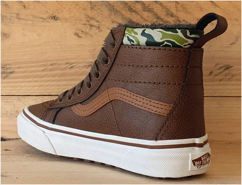 Vans Sk8 Hi Camo Fluffy Kids Leather Trainers UK1/US1.5/EU32 721356 Brown/Green
