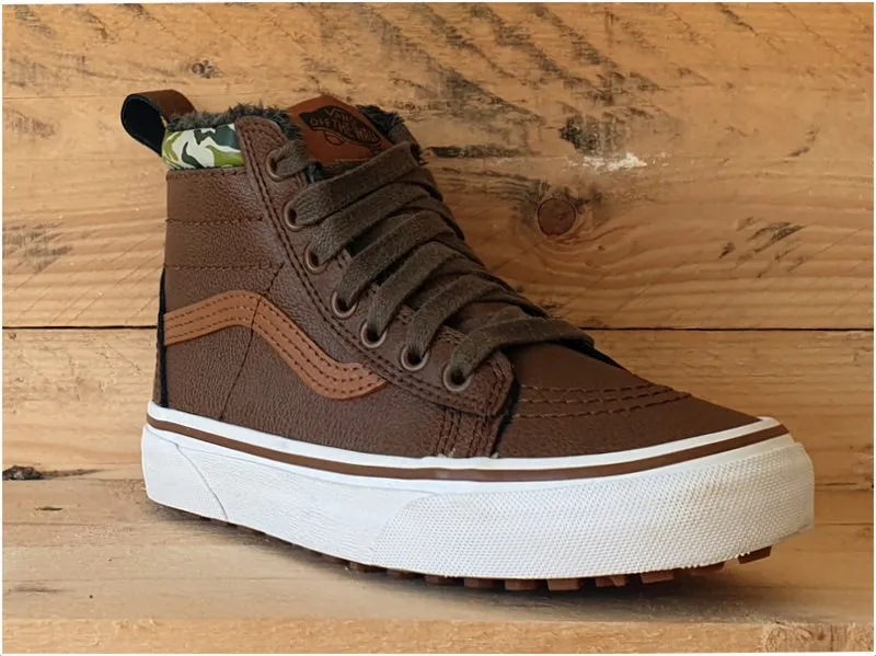 Vans Sk8 Hi Camo Fluffy Kids Leather Trainers UK1/US1.5/EU32 721356 Brown/Green