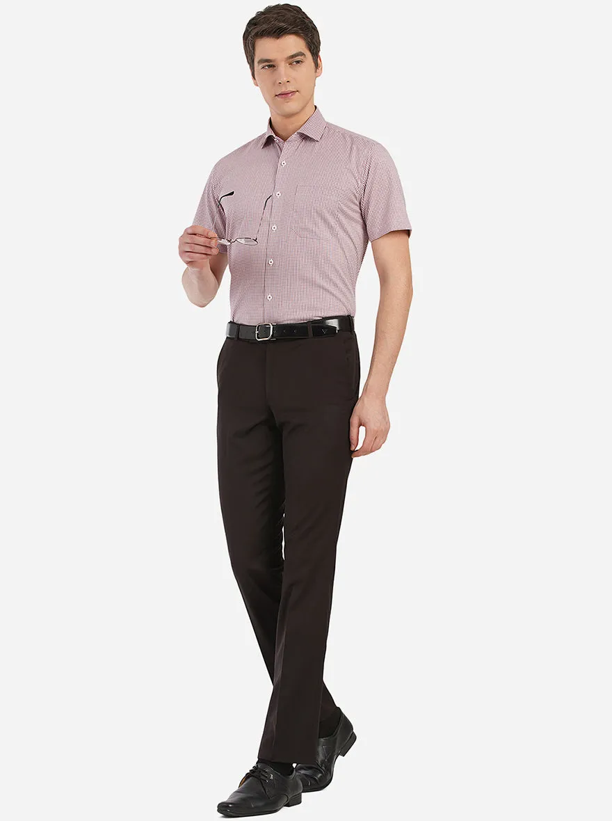 White & Maroon Checked Regular Fit Formal Shirt | JadeBlue