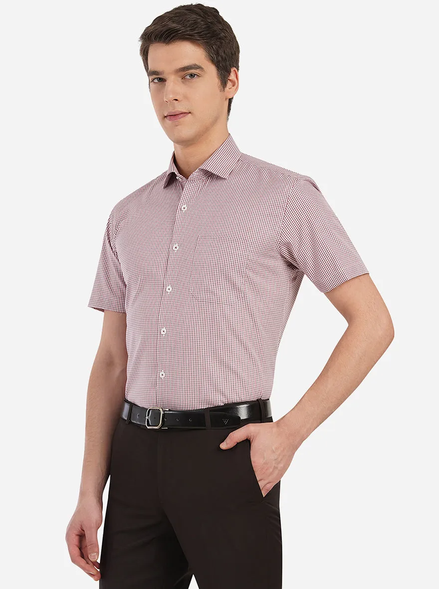 White & Maroon Checked Regular Fit Formal Shirt | JadeBlue