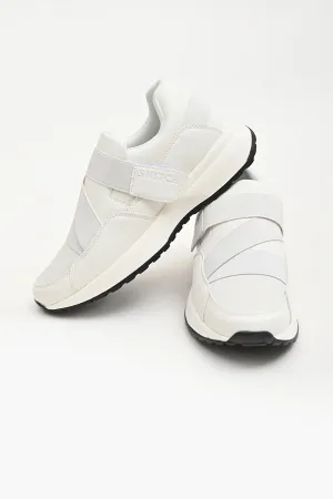 White Elasticated Solid Sneakers