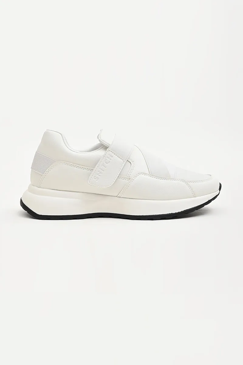 White Elasticated Solid Sneakers