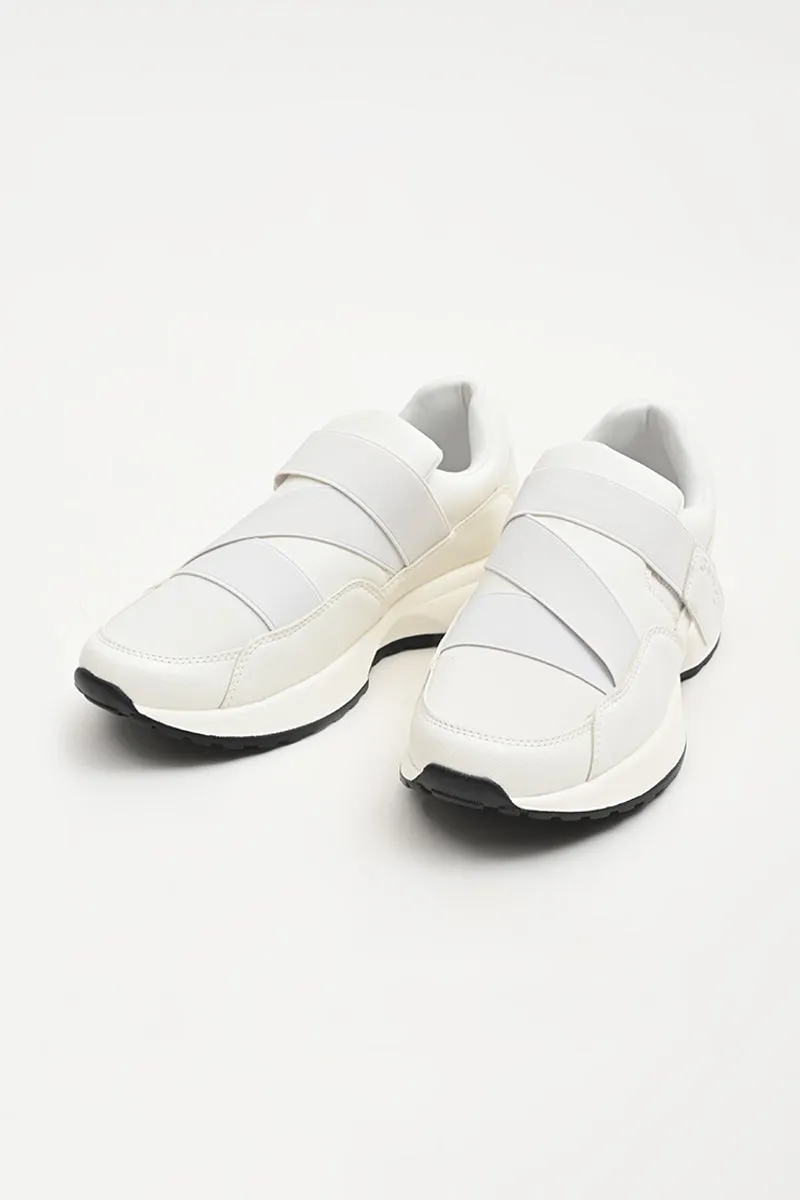 White Elasticated Solid Sneakers