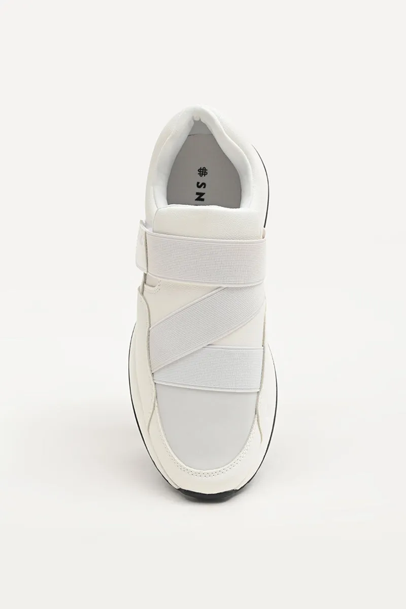 White Elasticated Solid Sneakers