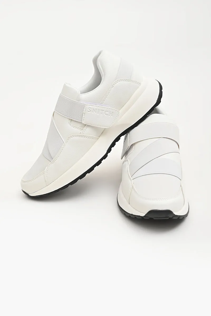 White Elasticated Solid Sneakers