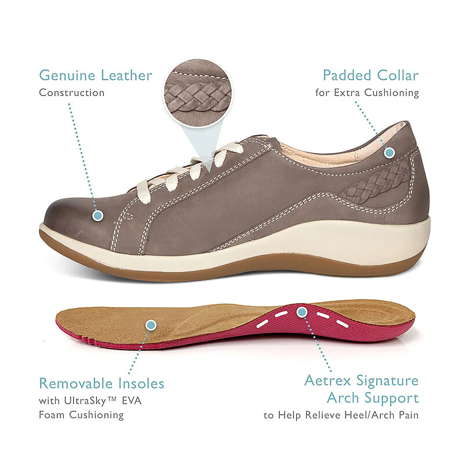 Women's Aetrex Dana Warm Grey Leather