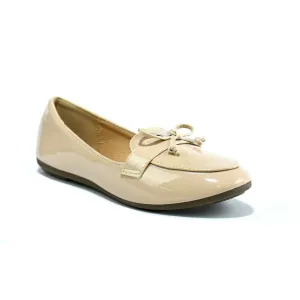 Women's Beige Patent Slip On Court Shoes