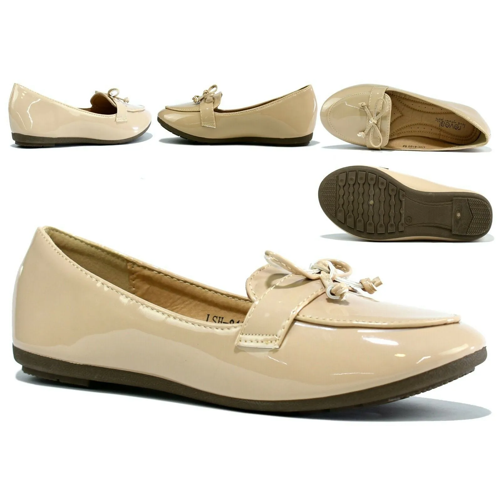 Women's Beige Patent Slip On Court Shoes