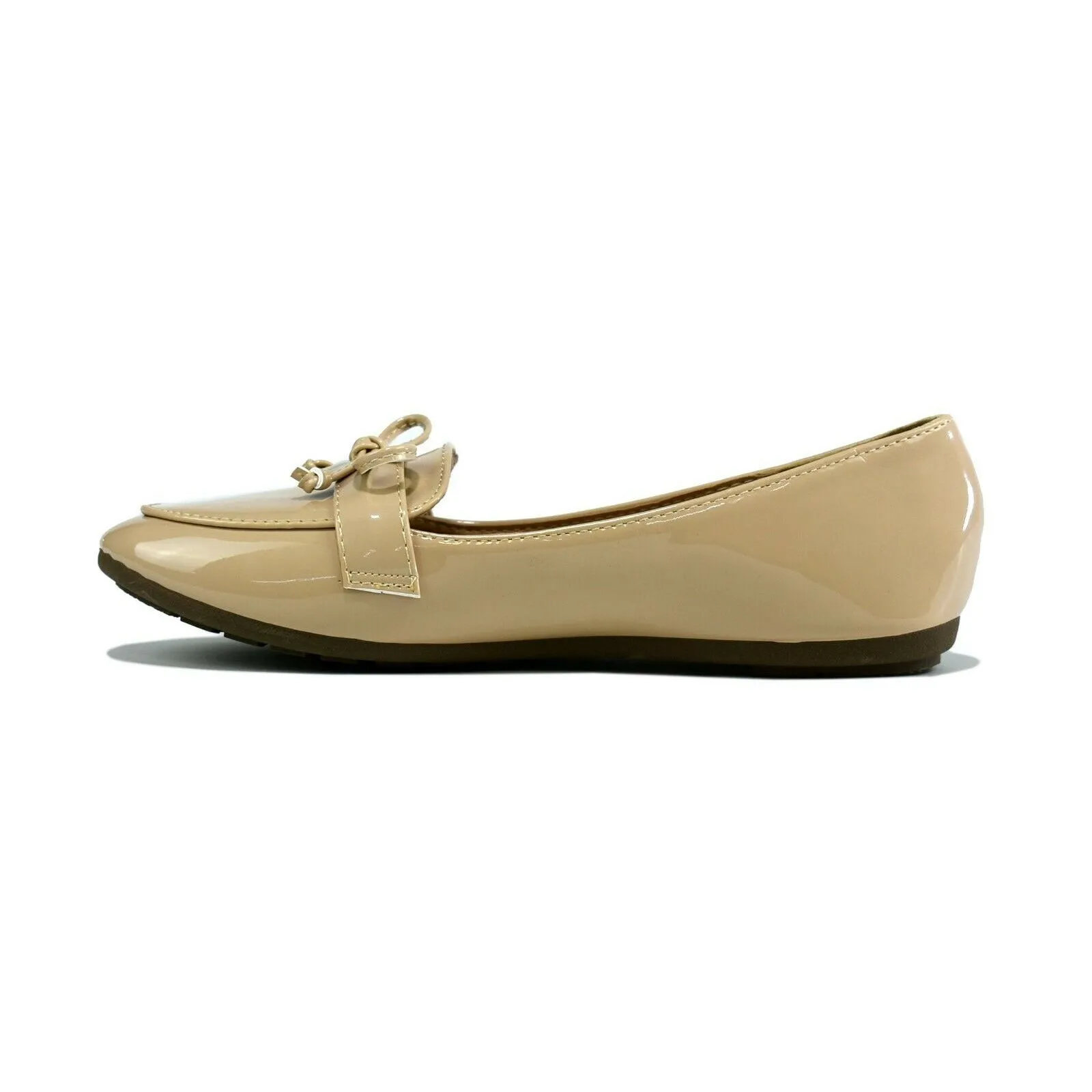 Women's Beige Patent Slip On Court Shoes