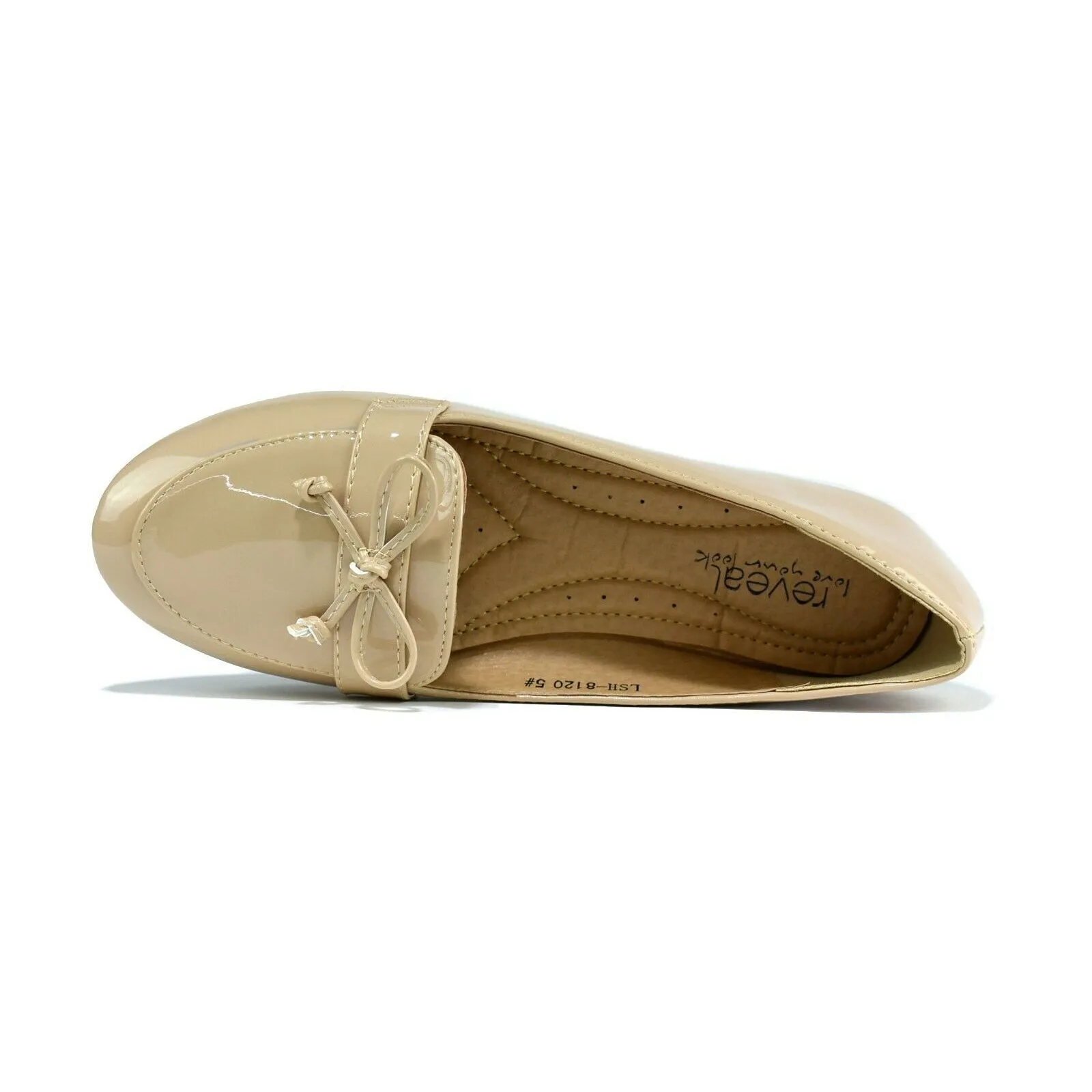 Women's Beige Patent Slip On Court Shoes