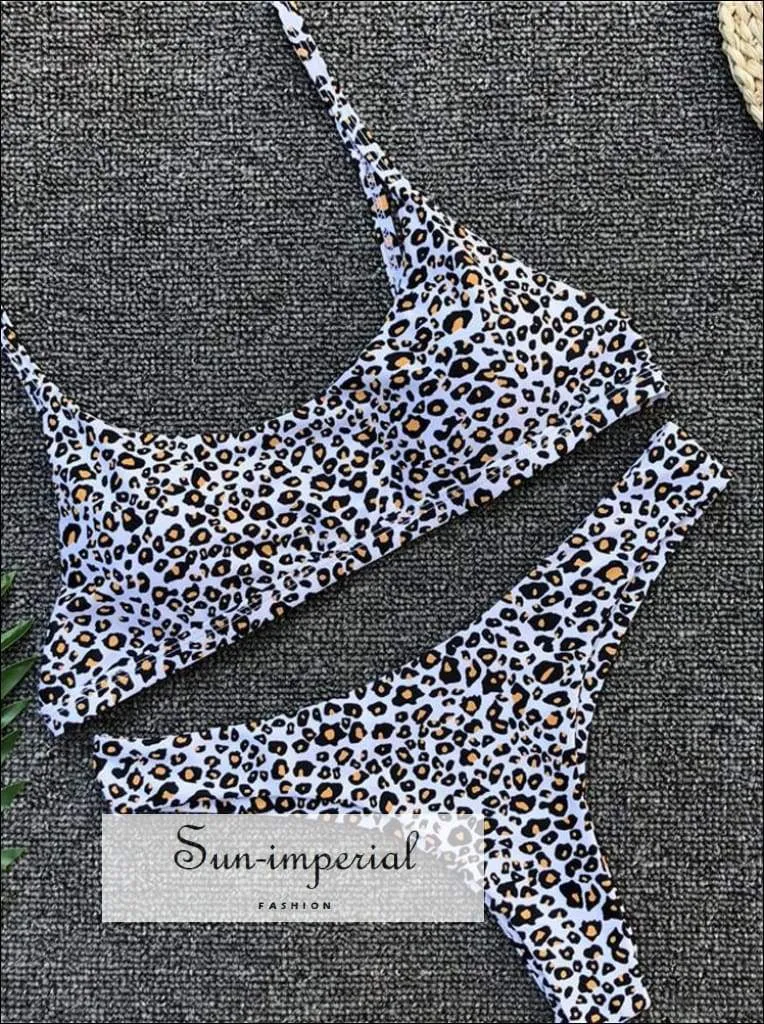 Women's Leopard Swimwear Two-piece Fashion Bikini Set High Waist Push-up Bra Straps Swimsuit Tankini