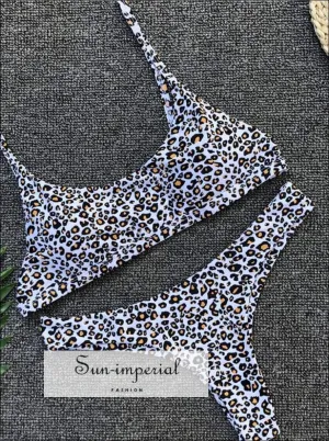 Women's Leopard Swimwear Two-piece Fashion Bikini Set High Waist Push-up Bra Straps Swimsuit Tankini