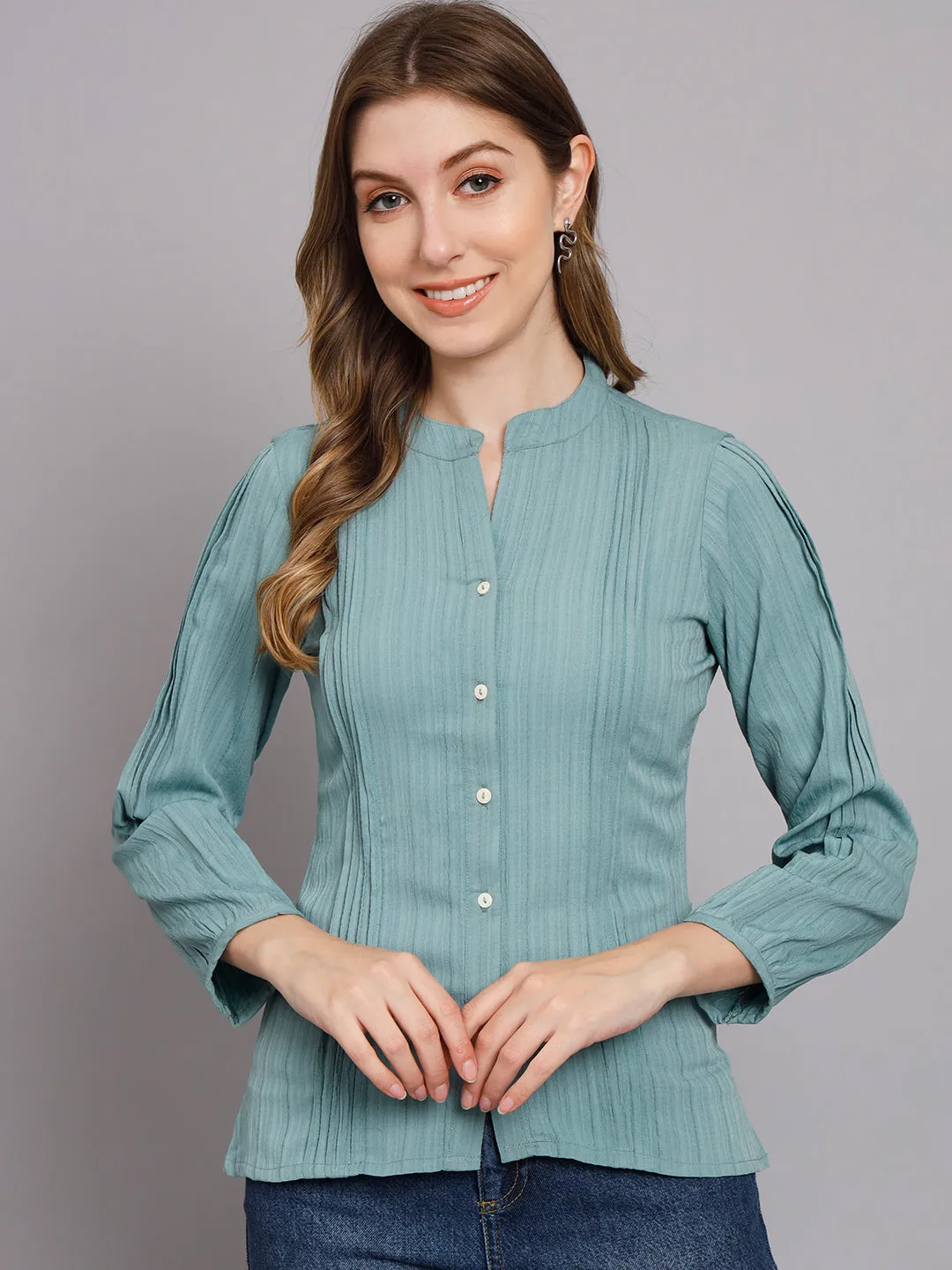 Women's Mint Green Chiffon Straight Shirt