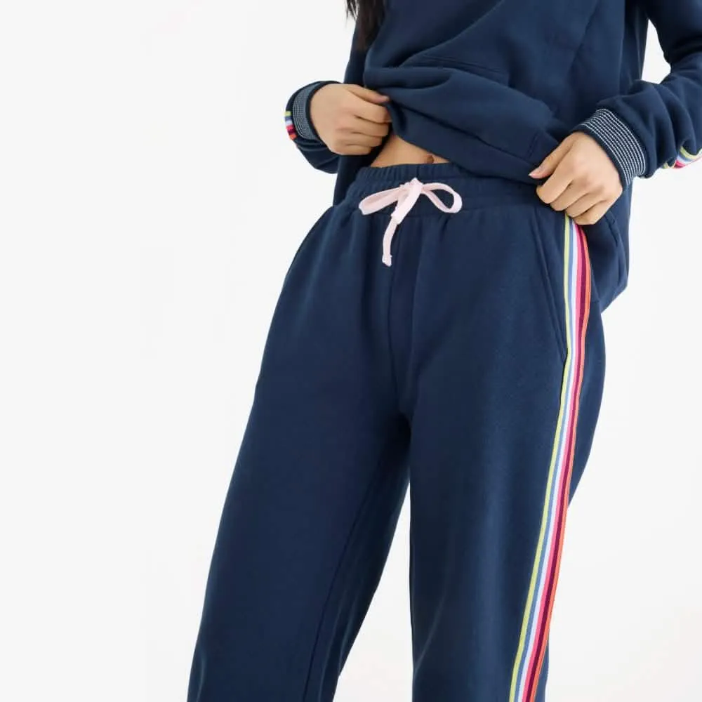 women's navy cotton magnetic track pant