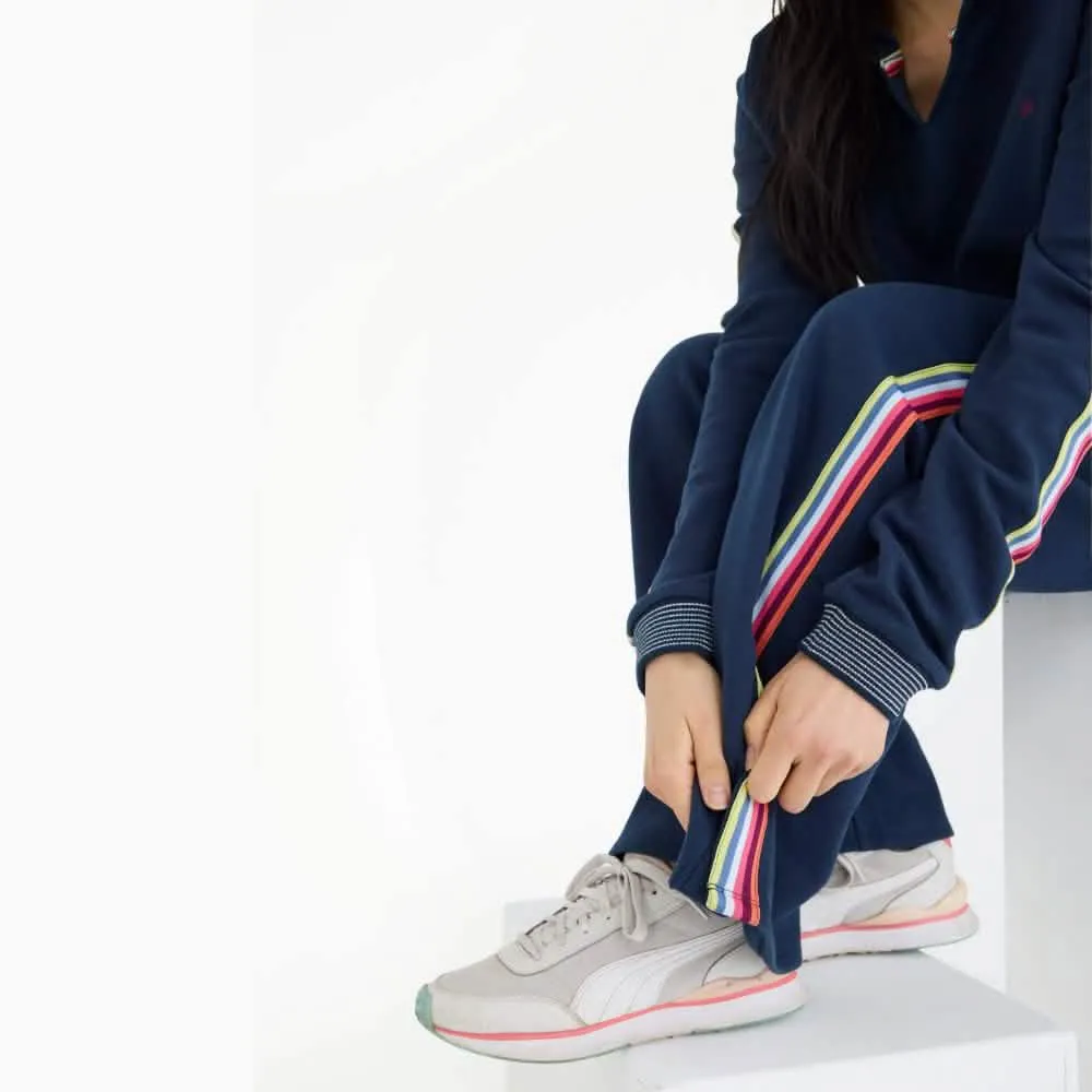 women's navy cotton magnetic track pant