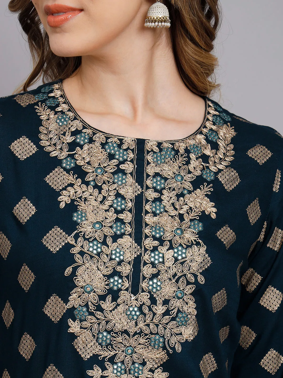 Women's Teal Blue Rayon Straight Kurta