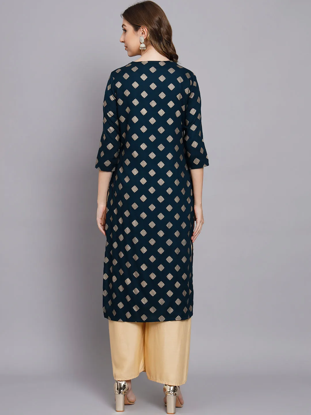 Women's Teal Blue Rayon Straight Kurta